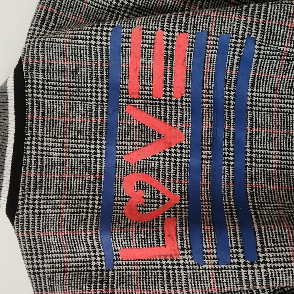 EV1 Women Grey Plaid LOVE Baseball Jacket